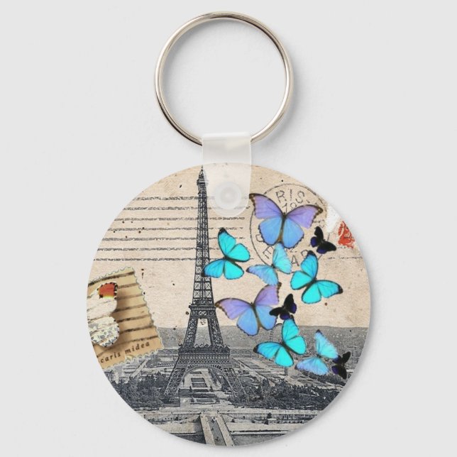 postmark scripts butterfly Paris Effiel Tower Keychain (Front)