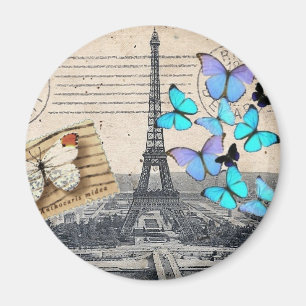 postmark scripts butterfly Paris Effiel Tower Magnet