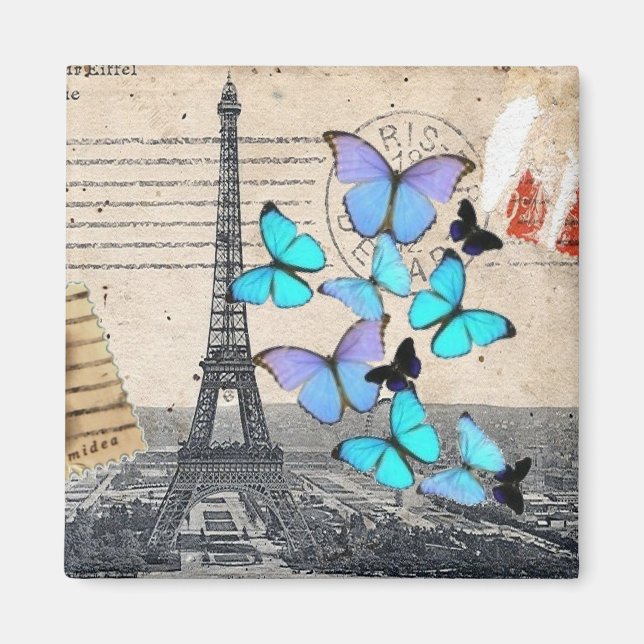postmark scripts butterfly Paris Effiel Tower Magnet (Front)