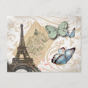 postmark scripts butterfly Paris Effiel Tower Postcard