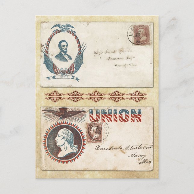 Postmarked Civil War Envelopes with Presidents Postcard (Front)