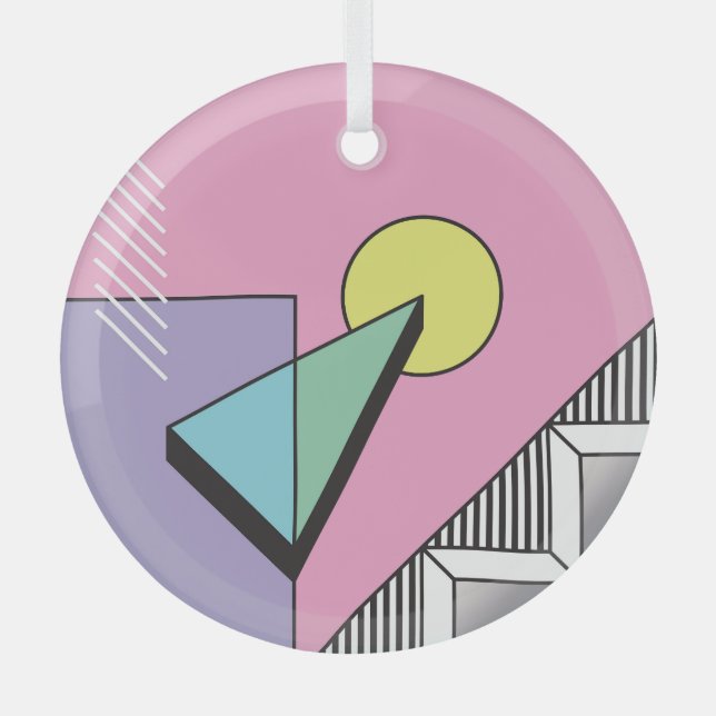 Postmodern Geometric: Abstract Composition Glass Ornament (Front)
