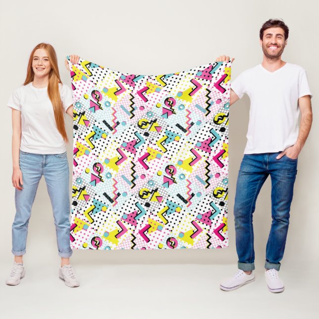 Postmodern Memphis Style Pattern Fleece Blanket (In Situ)