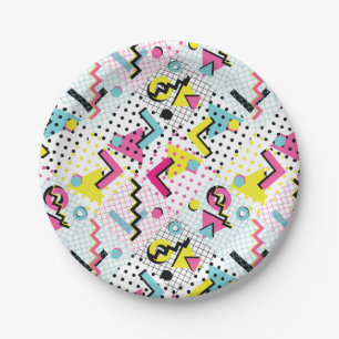 Postmodern Memphis Style Pattern Paper Plate