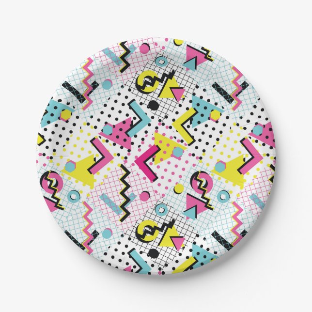 Postmodern Memphis Style Pattern Paper Plate (Front)