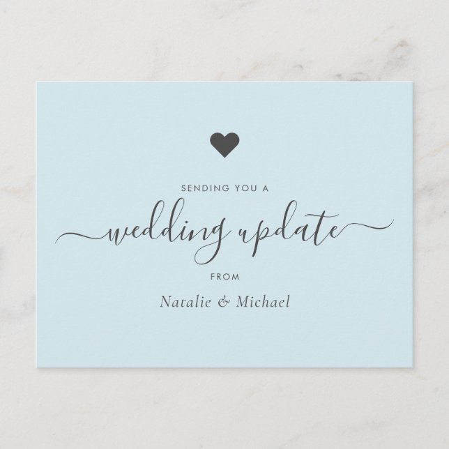 Postpone Wedding Update Elegant Script Light Blue Postcard (Front)