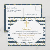 Postponed Announcement Gold Blue First Communion