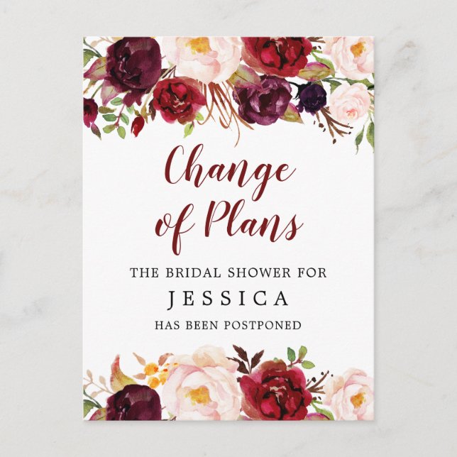 Postponed Bridal Shower Announcement Postcard (Front)