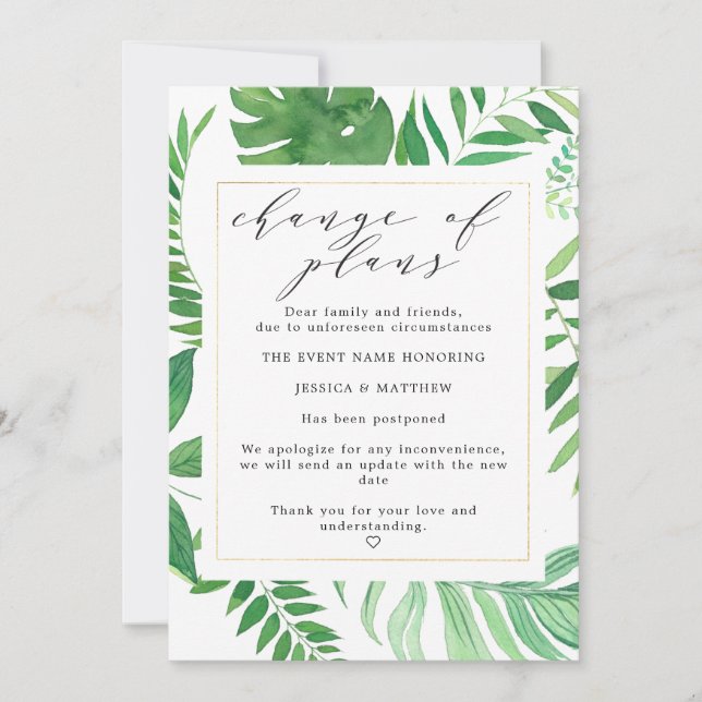 Postponed Change of Plans Tropical Wedding Announcement (Front)