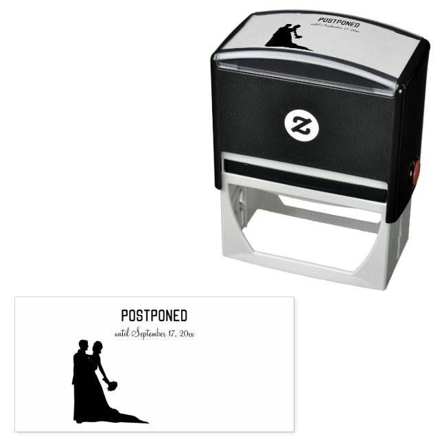 POSTPONED Dancing Wedding Couple w Reschedule Date Self-inking Stamp (In Situ)