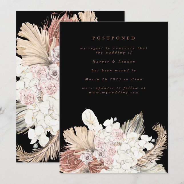 Postponed Terracotta Coral Desert Bohemian Pampas Save The Date (Front/Back)