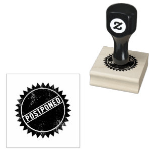 POSTPONED Text Sun Logo Jet Black Ink Color Unique Rubber Stamp