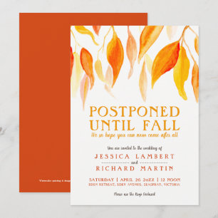 Postponed until fall orange leaves wedding invitation