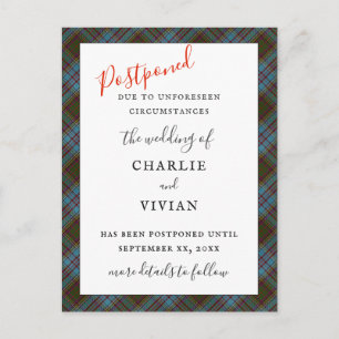 POSTPONED WEDDING Anderson Clan Tartan Plaid Postcard