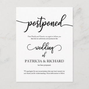 Postponed Wedding Announcement Elegant Calligraphy Postcard