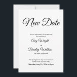 Postponed Wedding Announcement Elegant New Date<br><div class="desc">Here's a simple card to notify your guests if it's become necessary to change your wedding date. Use the template fields to add your personal details and make this elegant, minimalist design your own. The white background can be changed to any colour you prefer. All fonts and colours are also...</div>