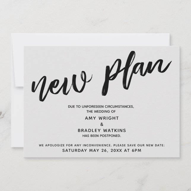 Postponed Wedding Announcement "New Plan" Grey (Front)