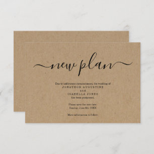 Postponed Wedding Announcement on Kraft Background