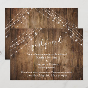 Postponed Wedding Announcement Rustic Wood Lights