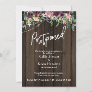 Postponed Wedding Announcement Wood Lights Flowers
