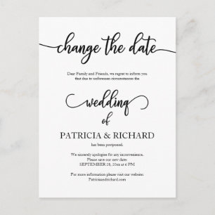 Postponed Wedding Date Announcement Cheap Elegant Postcard
