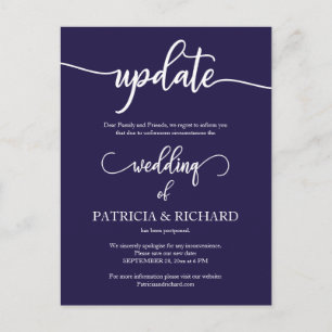 Postponed Wedding Date Announcement Navy Blue Postcard
