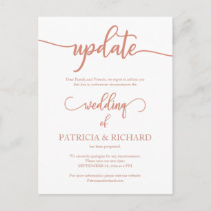 Postponed Wedding Date Update Elegant Rose Gold Postcard