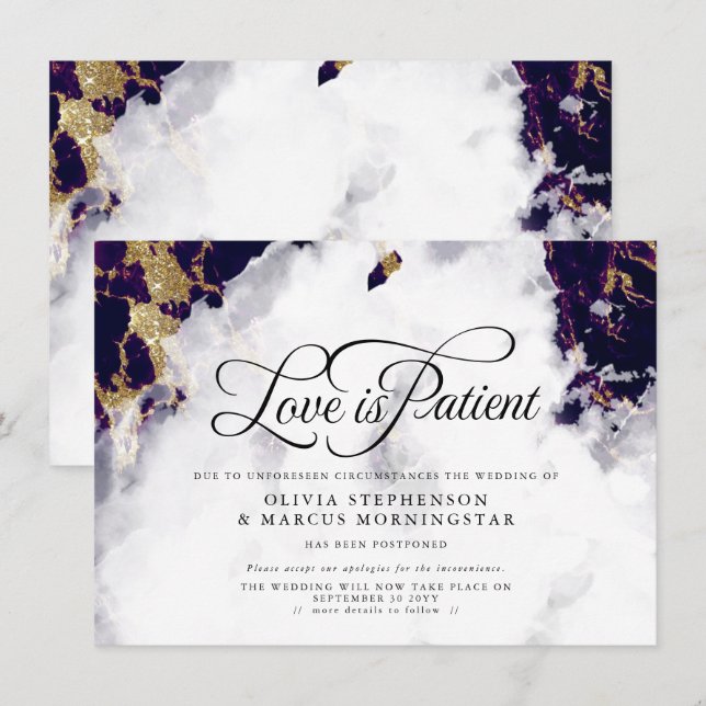 Postponed Wedding Deep Amethyst Watercolor Geode Invitation (Front/Back)