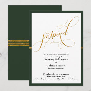 Postponed Wedding Elegant Green & Gold Stripe Card