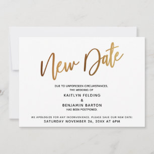 Postponed Wedding Gold "New Date" Announcement 