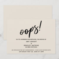 Postponed Wedding Humourous "Oops!" Cream Card