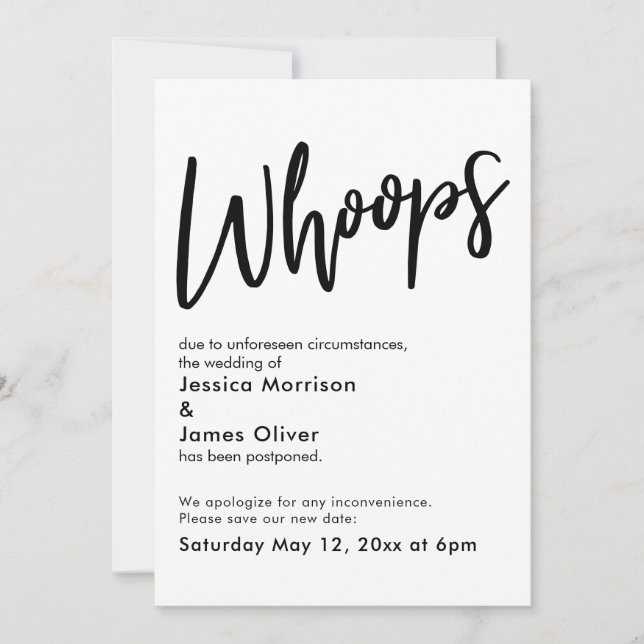 Postponed Wedding Humourous "Whoops" Announcement (Front)