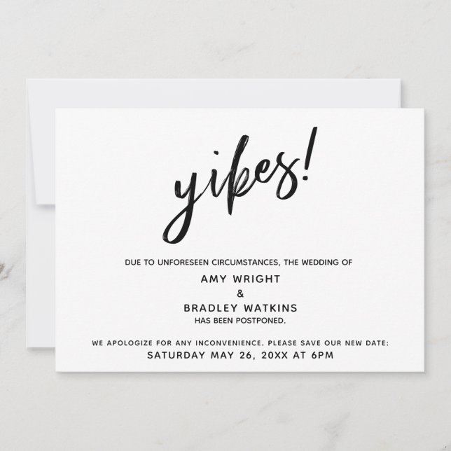 Postponed Wedding Humourous "Yikes!" Announcement (Front)