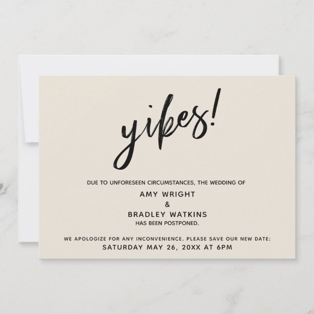 Postponed Wedding Humourous Yikes! Cream Card (Front)