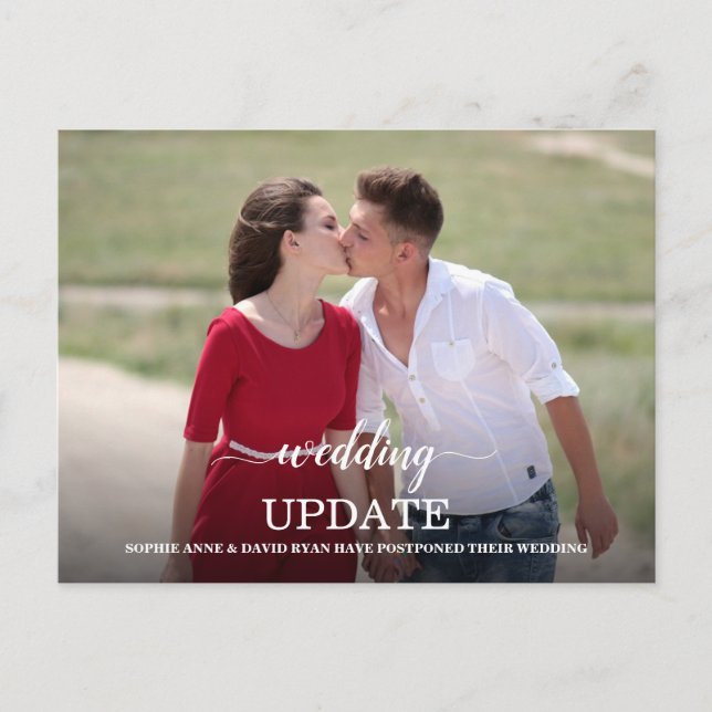Postponed Wedding Update Calligraphy Floral Photo Postcard (Front)
