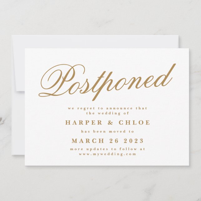 Postponement Wedding Update White Change Date Save The Date (Front)