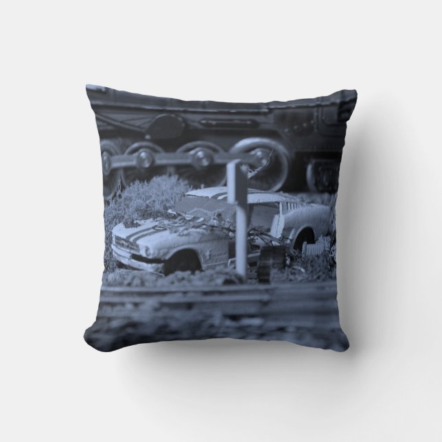 Postwar Lionel Train and Abandoned Car Pillow (Front)
