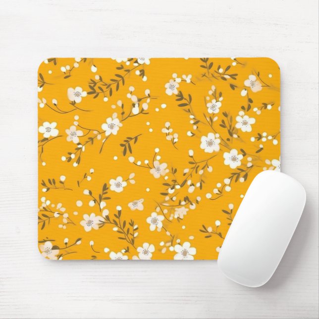Posy Print On Gold Mouse Pad (With Mouse)