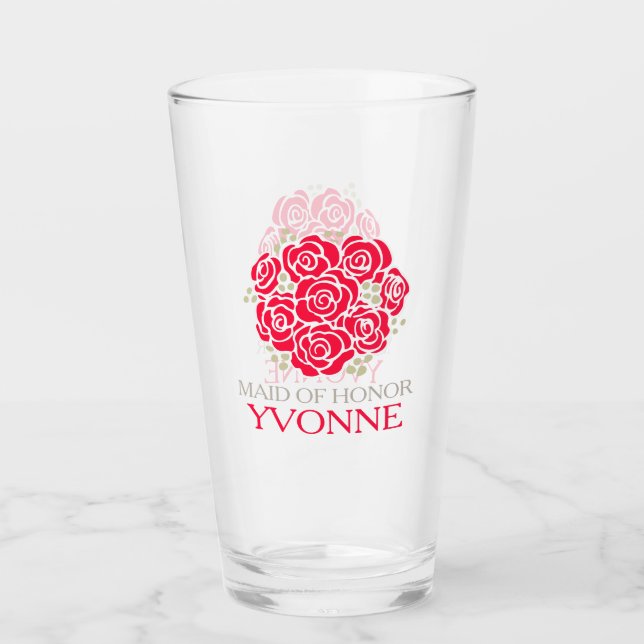 Posy thank you Maid of Honour red wedding favour Glass (Front)