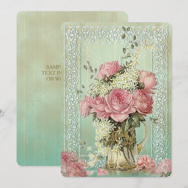 Pot à fleurs vintage - Carte d'invitation (Devant / Derrière)