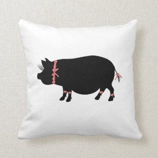 Pot Bellied Pig (Red Ribbons) Throw Pillow
