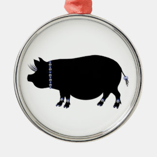 Pot Belly Pig Girl in Blue Metal Ornament