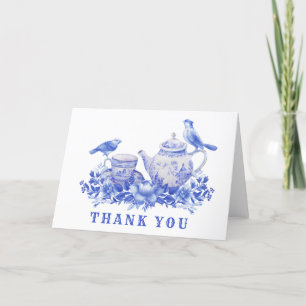 Pot de thé bleu et blanc avec oiseaux   MERCI