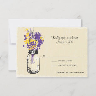 Pot et fleurs sauvages de maçon de carte de RSVP