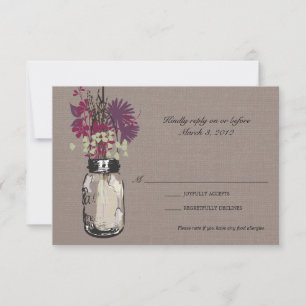Pot et fleurs sauvages de maçon de carte de RSVP