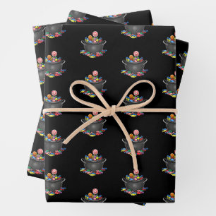 Pot filled with candy for Trick or Treat Wrapping Paper Sheet