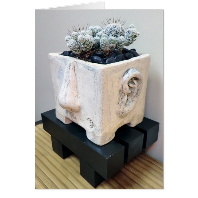 Pot Head with Thimble Cactus by Succulent Designs (Front)
