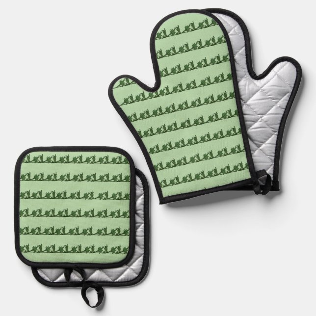 Pot Holders - Green Angle Iron Leaves Oven Mitt & Pot Holder Set (Front/Back)