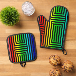 Pot Holders - Striped Optical Illusion Oven Mitt & Pot Holder Set