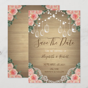 Pot Mason Rustique, Dentelle, Floral Save The Date
